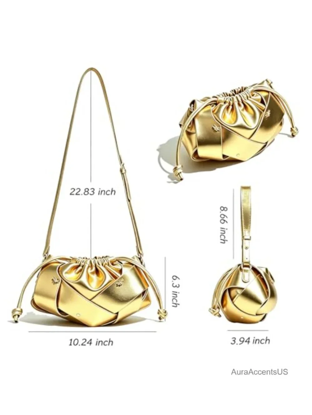 Woven PU Leather Drawstring Bucket Bag Hobo Shoulder Crossbody Clutch Purse